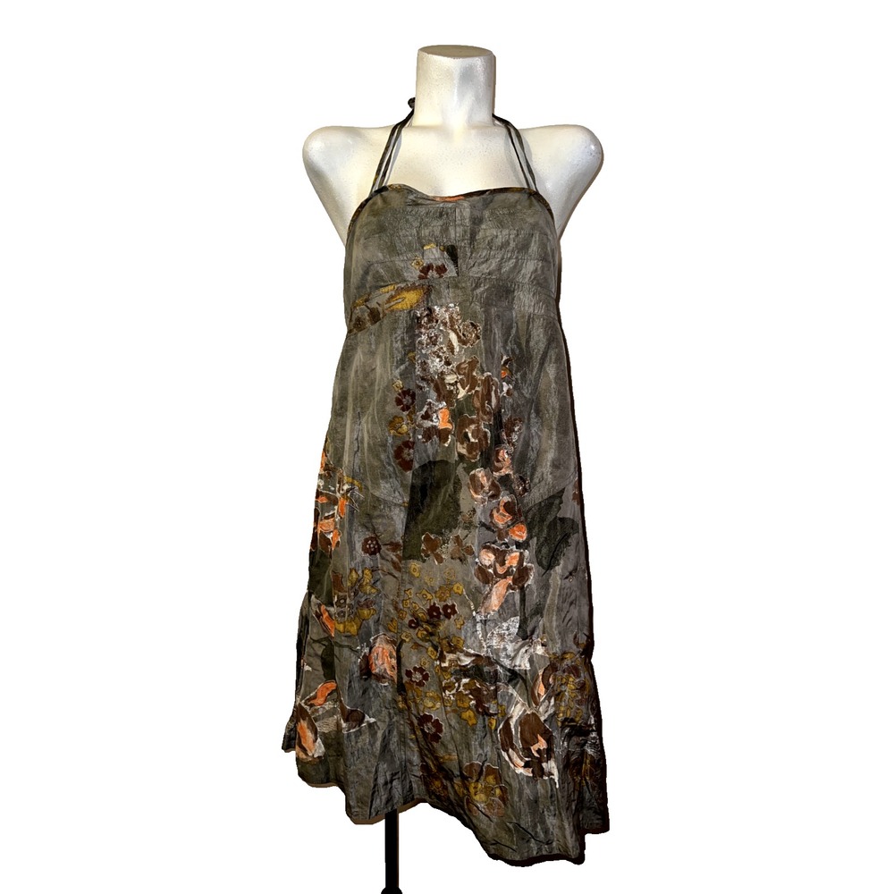 A Pea in the Pod Womens Maternity Halter Floral Silk Blend Midi Dress Grey Large